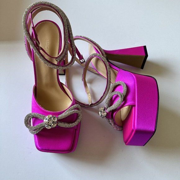 MACH & MACH Double Bow Square Toe Platform Sandals Fuchsia Pink - Picture 3 of 11